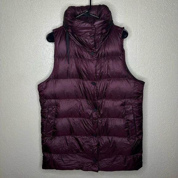 Athleta Haven Down Puffer Oversized Vest Hooded Burgundy - Picture 2 of 5
